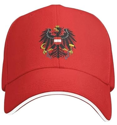 Personalisiertes Wappen Österreichs Baseballkappe - Atmungsaktive Dad-Mütze Streetwear Verstellbare Outdoor-Damen-Herren-Frühlings-All-Match-Sandwichmütze Sommerflagge Sonnenhut Rot Einheitsgr