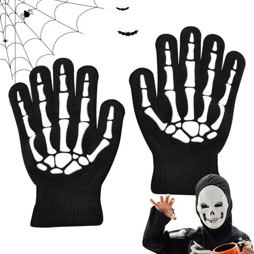Skelett-Handschuhe – Skelett-Hände | Skelett-Handschuhe | Totenkopf-Knochen-Handschuhe, leuchten im Dunkeln, Vollfinger-Handschuhe für Kinder, Halloween-Skelett-Fäustlinge zum Laufen, Radfahren im