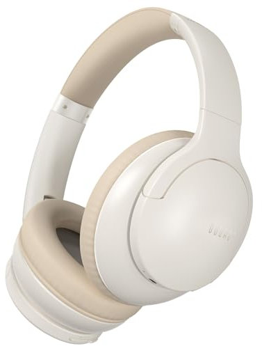 DOQAUS Bluetooth Headphones Over Ear, 90H Playtime, 3 EQ Mode, HiFi Stereo Bass, Soft Earmuff, Foldable Headphones for Phone/PC (Ivory)