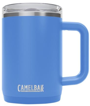 CamelBak Thrive Tasse isotherme en acier inoxydable de 473 ml – Pour voyage, café, thé, boissons chaudes – Anti-déversement – Compatible avec les porte-gobelets, bleu ciel