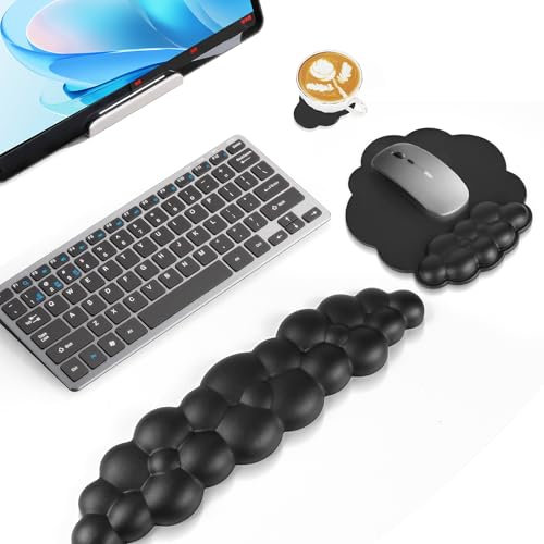 Wolke Handgelenkauflage, Gerbala Ergonomisch Weich Cloud Handauflage Tastatur Maus Handballenauflage Set, Weiche Gedächtnisschaum Handauflage Tastatur Maus mit Rutschfeste Unterlage (Schwarz)