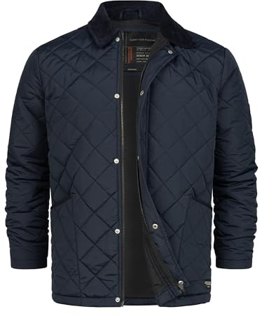 Indicode Herren INDram Steppjacke Jacke mit Cordkragen und Rautensteppung | Wattierte Jacke mit Rautenoptik und Cordkragen für Alltag, Übergangsjacke, Outdoorjacke, warme Oberbekleidung für Männer