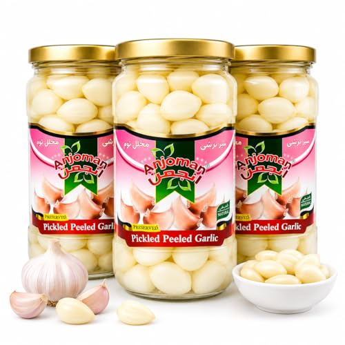 Anjoman Garlic Pickle (Pack of 3, 660g), Healthy & Tangy Vitamin C & B6 Rich, Natural - No Preservatives Pickled Soft Garlic
