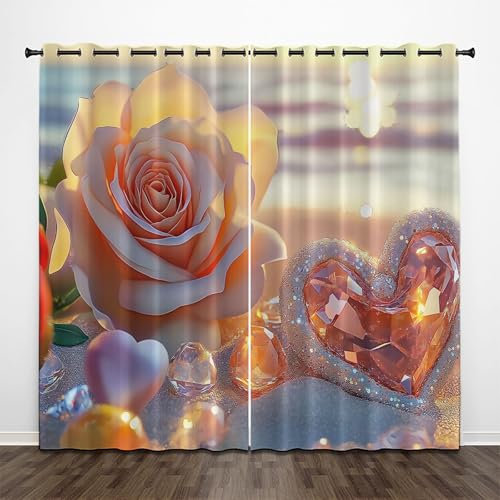CEDNXOER Vorhang Blickdicht Vorhänge Verdunkelungsvorhang, Rose Kristall Gardinen Mit Ösen Wohnzimmer Schlafzimmer, Blumen Thermovorhang 3D H 245 x B 140 cm Ösenschal 2Er Set