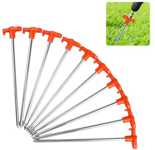10 Stück Drehbare Zeltheringe aus Metall mit Nachthandgriff 18cm Robust und Langlebig Zeltheringe zum Schrauben Wasserdicht und Sturmsicher für Camping, Outdoor, Harte Böden, Wald,Wiesen Gras (Orange)
