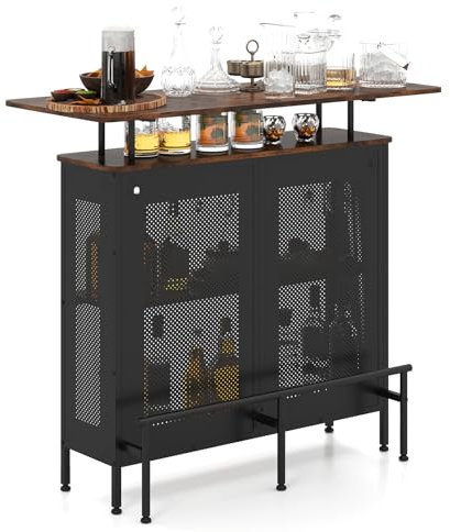 GIANTEX Bartisch Küche, Hausbar Theke Bar mit Stauraum, Küchentheke mit Fußstütze, Barschrank Küchen Tresentisch Vintage Metallrahmen, Küchenregal Küchenbar mit verstellbaren Füße, 120x50x106,5 cm