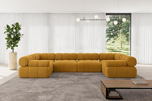 ALTDECOR Modulares Sofa Ecksofa in U-Form Corner modular Sofa Eckcouch Couch Wohnlandschaft Cauchsofa Polstersofa Birno-U2-380x190x70 cm Senfgelb