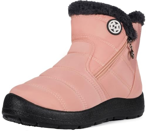 Women Winter Snow Boots Ladies Fur Lined Warm Outdoor Zip Flat Water-Resistant Thermal Non-Slip Ankle Booties Shoes Size,Pink_1,6.5 UK