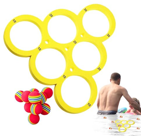 Juego De Piscina Flotante De EVA para Deportes Acuáticos, 287x318x10mm Lanzamiento De Bolas De Piscina Flotante, Incluye 1 Aro Flotante De EVA para Piscina, 10 Pelotas De EVA (Rayas Rojas)