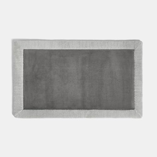 OHS Foam Bathroom Rug, Extra Soft Absorbent Quick Dry Non Slip Border Trim Bath Mat Machine Washable Bath Mats for Bathroom floor Shower Mat Decoration, Charcoal/Silver - 45 x 75cm