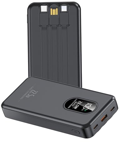 Power Bank 27000mAh Portable Charger Built-in Cable, 22.5W Fast Charging PowerBank, 5 Outputs USB C Battery Pack Compatible with iPhone 17 16 15 14 13 iPad Andriod Tablets etc (Style 2)