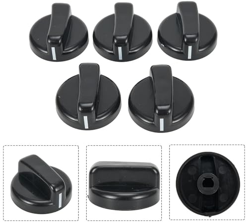 Yuanpgky 5PCS Gas Stove Control Knobs Replacement Set, Black Plastic Rotary Switch Cooker Hob Repair Accessories, 8mm Aperture, 4.3cm Diameter, Compatible with Most Gas