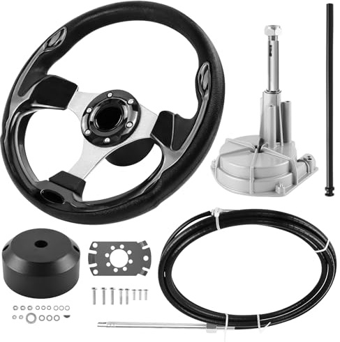 Acclcors Sistema de dirección para botes, kit de dirección rotacional mecánica, cable de control de 304,8 cm para fueraborda, sistemas de dirección marina para barcos de pesca, yates y otros vehículos