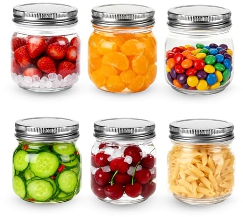 Alitree 6 Stück Mason Jar mit Schraubdeckel, 250 ml Marmeladengläser | Sturzglas, für Hausgemachte Marmelade, Overnight Oats, Einmachen, Aufbewahren, Fermentieren von Lebensmitteln
