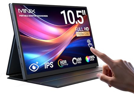 MINIX SF10T Écran Portable 10,5” IPS Tactile – Moniteur Portable FHD HDR, Écran PC Portable 178°, Double Haut-Parleurs, Faible Lumière Bleue,avec Coque Intelligente pour PC Portable,Mac, PS4/PS5, Xbox