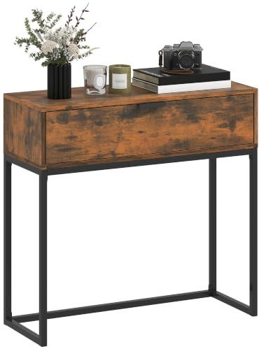 HOMCOM Konsolentisch Flurtisch mit Schublade 80 x 30 x 76 cm Rustikal-Braun | Beistelltisch Im Industrie-Design, Stahlrahmen, Ausstellungstisch, Für Flur Wohnzimmer