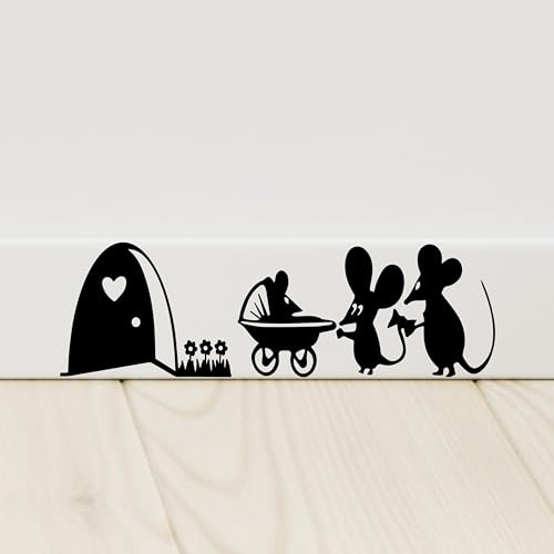Mouse Wall Art Sticker | Love Heart Family Home | Couple, Skirting Board Premium Decal | Funny flowers Vinyl | Mice House Wall, Door Hole, Fun Gift idea, Kids Room, Baby Nursery Bedroom Kitchen Lounge