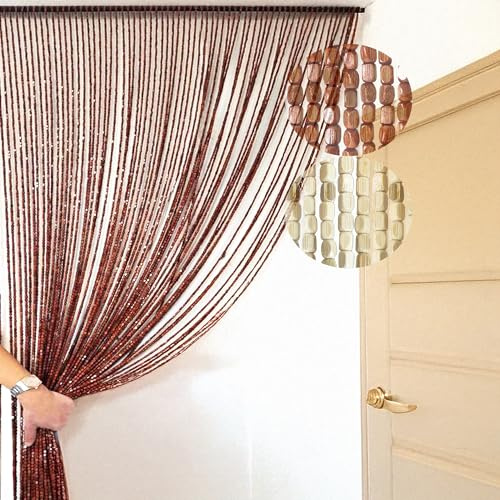 Home Tresor Tenda Antimosche con Perline in Legno Naturale e Bambù, Moschiera Divisorio Sospeso Interni Esterni, Protezione da Insetti e Zanzare per Porte Finestre Balcone Camper - 120x220, Caffè