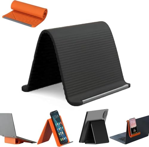 YFCJYBF Tragbarer faltbarer Silikon-Handyhalter aus flexiblem Silikon und Aluminium, biegbarer rollbarer Telefonständer mit verstellbarem Design für Mobiltelefone faule Halterung für unterwe (schwarz)