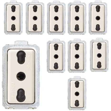 BTicino Presa Bipasso 10/16A Bivalente Serie Magic 5180 Bianco Lucido, Tecnopolimero, Doppio Standard Italiano 230V AC (Chiaro, Pezzi 10)