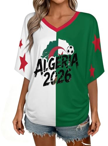 T Shirt Personnalisé Femme Fan Foot pour Coupe du Monde T Shirt Oversize Col V Camiseta Imprimé Drapeau National Maillot à Manches Courtes Coupe du Monde 2026 DérivéS VêTements