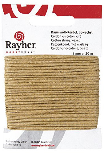 RAYHER HOBBY Rayher 5169131 Baumwollkordel, gewachst, 1mm, SB-Karte 20 m, natur