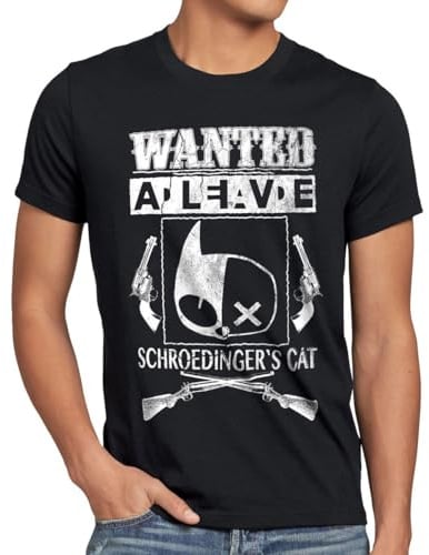 style3 Wanted Schroedinger's Katze Herren T-Shirt Sheldon, Größe:M, Farbe:Schwarz