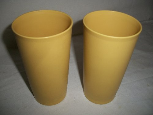 Vtg Set 2 Tupperware 340 ml Tumbler 873-18 Weinlese Gelb 13,3 cm hoch