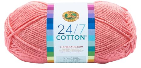 Lion Brand Yarn, 24/7 Cotton Yarn, Pink, 1 Pack