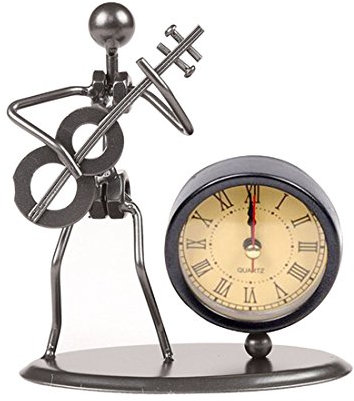 Classic Vintage Old Fashion Iron Art Musician Clock Figure Ornament for Home Office Desk Decoration Gift (C70 Guitar)