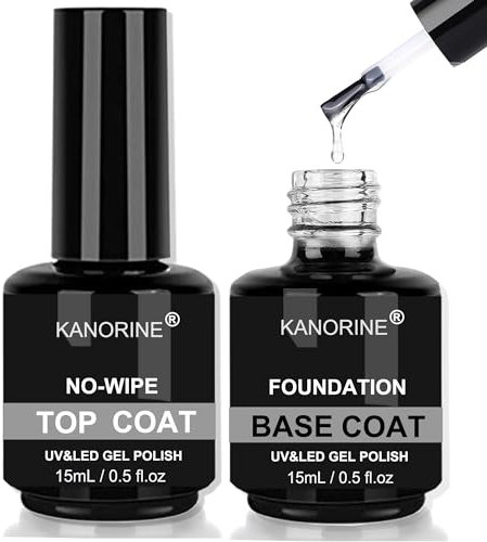 Kanorine Base de Vernis et Top Coat sans essuyage 15ml, Vernis à Ongles Gel Transparent, Vernis Semi Permanent,vernis à ongles de vernis de B 15ML