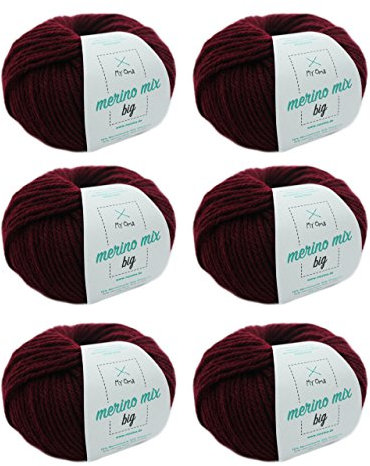 Strickgarn - Merino Wolle kaminrot (Fb 3004) - 6 Knäuel dunkelrote Wolle zum Stricken - Garn + GRATIS MyOma Label - 50g/75m - Nadelstärke 6-7mm - dicke Wolle - Strickgarn - Merinowolle von MyOma