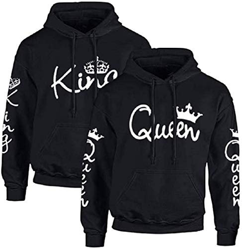 Couple Camp King Queen Pullover Partner Hoodie für Paare mit Fun Spruch - 1 Stück Damen Pulli Queen Schwarz XS