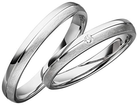 JC Trauringe 2 x Eheringe 925 Silber PAARPREIS inkl. Diamant und Gravur Ehe-ringe Verlobungs-ringe Brillant Heiraten Wedding Rings Partnerringe Platin Gold Weißgold S063