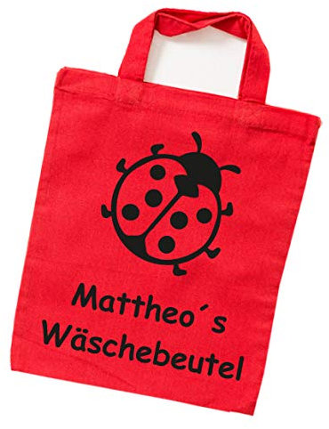 Baumwollbeutel mit Name, Wäschebeutel Kindergarten, Kita, Tasche, Kindergartentasche, Jungs Mädchen (Rot)