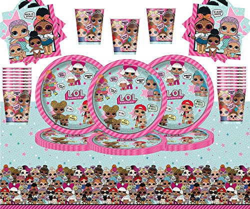 L.ol Surprise Party Pack Stoviglie per Bambini 98 Pezzi LOL Articoli per Feste per 32 Piatti LOL Tazze Tovaglioli Tovaglia