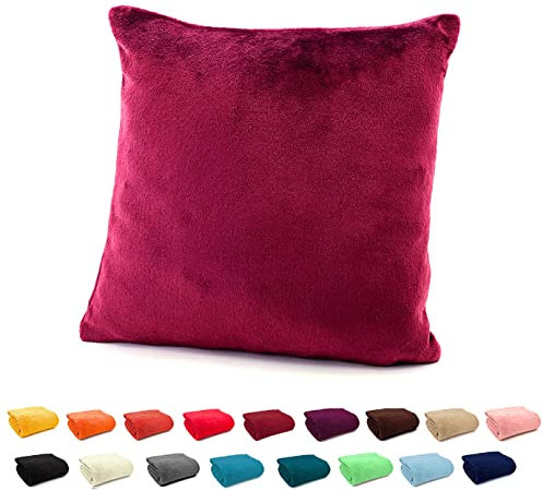 heimtexland ® Flanell Kuschel Kissen Super Soft Dekokissen Plüsch Typ380 Kissenhülle Bordeaux 48x48 cm