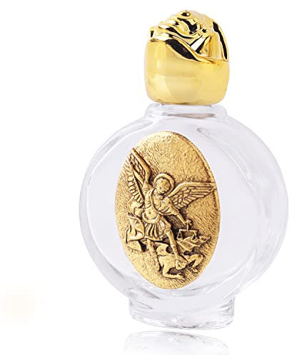 Luomu Weihwasserflasche aus Glas, 14,8 ml, mit goldfarbener Kappe und Darstellung der Heiligen Familie