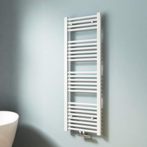 EMKE Radiador de Baño 120 x 40 cm, Toallero de Agua Caliente con Conexión Central, Calienta Toallas de Pared, Blanco, 427W,Toallero Baño,Instalación Sencilla