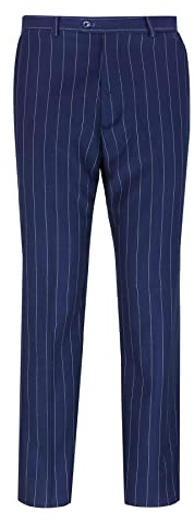 Xposed Mens Classic Wide Pinstripes Trousers White on Navy Smart Tailored Fit Suit Pants