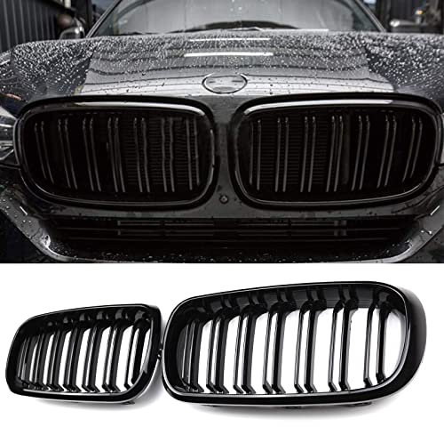 Kühlergrill Passend für BMW F15 X5 35i 35iX 35dX 40eX 50iX (xDrive) (2014-2018) F16 X6 35i 35iX 50iX (2015-2019), X5M X6M (2015-2019) Schwarz Glanz Kühler Front Doppel Rippen Grill Kühlergrill