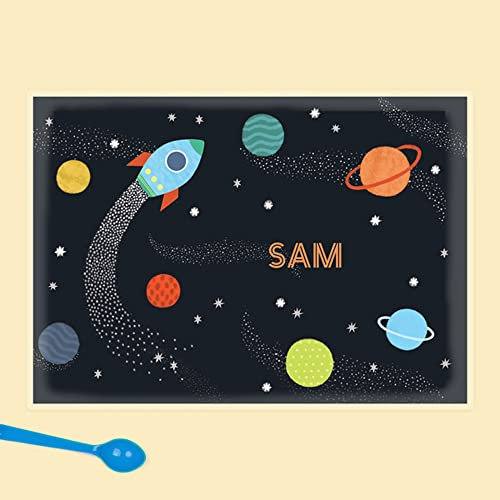 dotty about paper - Personalised Kids Placemat - Outer Space. Dinner Table Mat, Children, Wipeable placemat, Cute, Bright, kids placemat, Colourful, Children, Dinnertime, Fun Design, Durable.