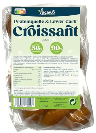 Locawo Proteinquelle & Lower Carb Croissant | Hörnchen | Eiweißbrötchen | Voller Weizengeschmack | ideal für eine eiweißreiche, kalorien- und zuckerreduzierte Ernährung