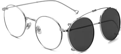 kachawoo Flip-up Gläser mit polarisierten Sonnenbrillen Lens Clip auf Sonnenbrillen für Männer Frauen Grün Rosa Blau Multifunktionsrahmen (silver with black)