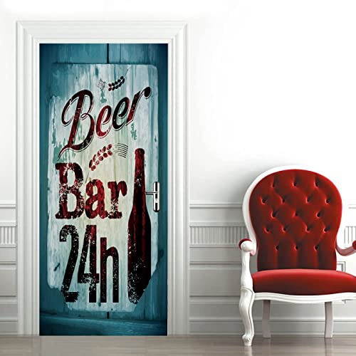 3D Türaufkleber Bier-Bar Türtapete selbstklebend TürPoster - Fototapete Türfolie Poster Tapete Aufkleber DIY Wandbild B90 x H200cm