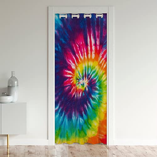 Loussiesd Tie Dye Doorway Curtain Privacy Rainbow Boho Trippy Swirls Colorful Bohemian Gypsy Insulated Thermal Curtains for Bedroom Set Ultra Soft Door Curtain Kitchen Office Decor 86x203cm 1 Panel
