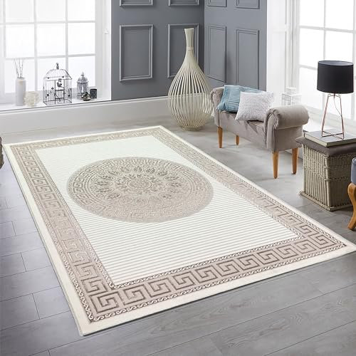 Teppich-Traum Wohnzimmer Schlafzimmer Teppich Kurzflorteppich Designerteppich modern edel Orient glänzend Ornamente Creme beige 140 x 200 cm