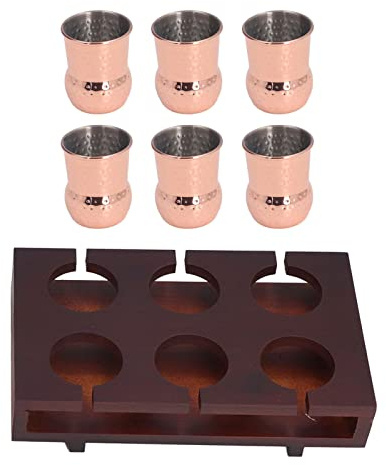 Moskau-Mule-Becher, 100 Ml, Moskau-Mule-Becher, Set mit 6 Kupfer-Schnapsgläsern, Edelstahlfutter mit Holzhalter Zum Cocktailtrinken, Roségold
