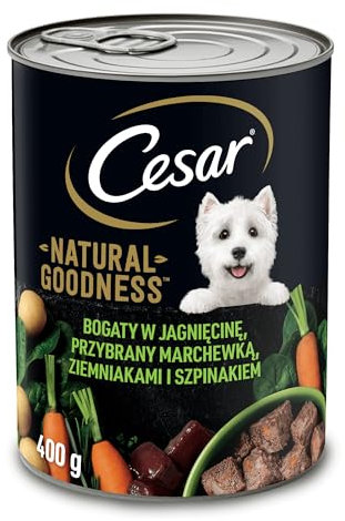 Cesar Natural Goodness Nassfutter für ausgewachsene Hunde reich an Lammfleisch, garniert mit Karotten, Kartoffeln und Spinat, Dose 12 x 400g