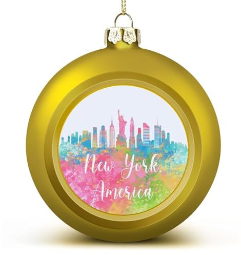 Stadt Wolkenkratzer Gebäude Silhouetten Weihnachtskugeln Ornamente Weihnachten Amerika New York City Skyline Hängende Kugel Deko für Weihnachtsbäume, Urlaubsparty Neujahr Geschenk